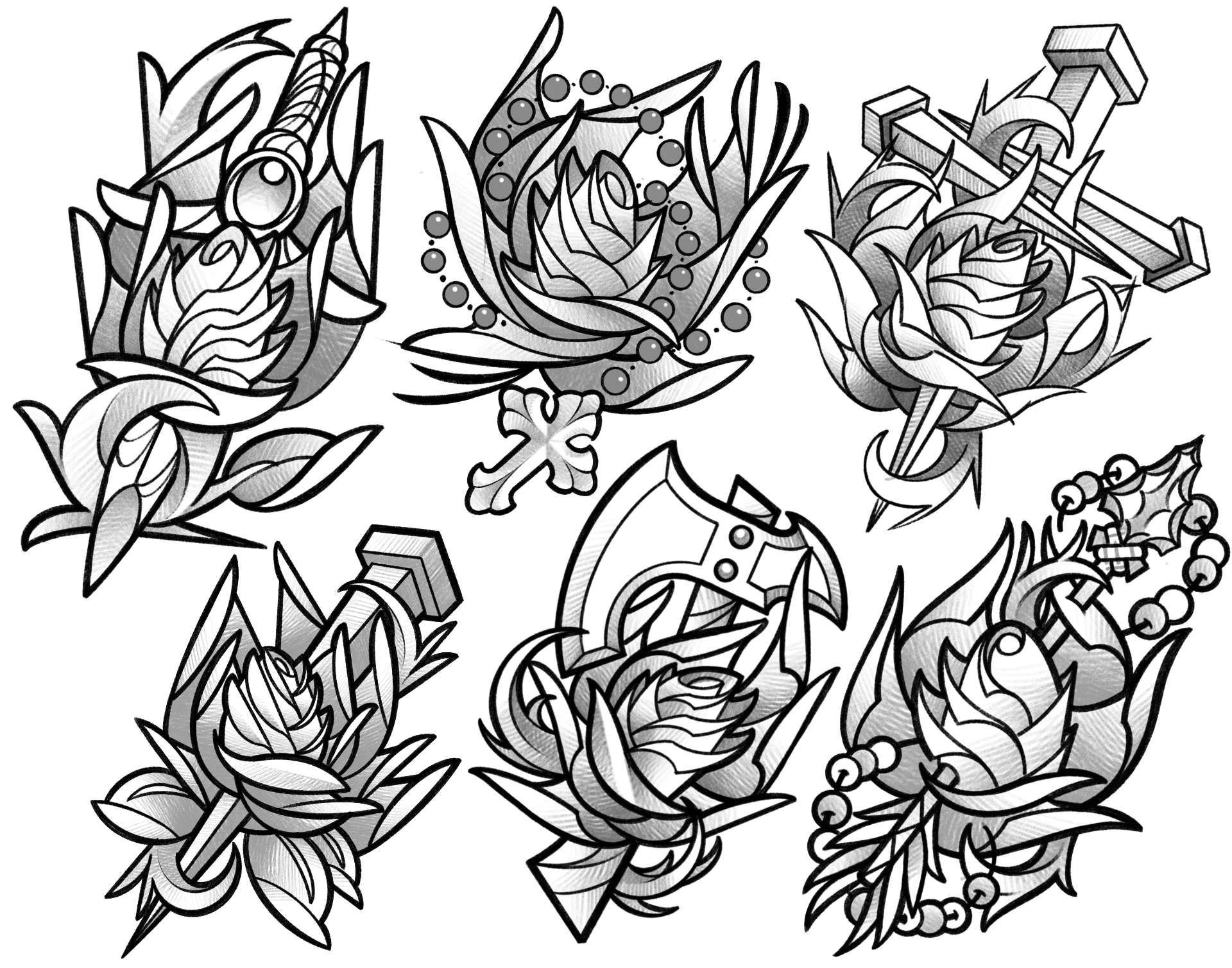 Neo-Traditional Roses I